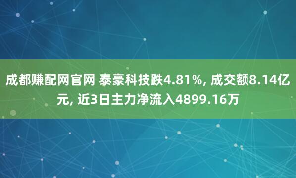 成都赚配网官网 泰豪科技跌4.81%, 成交额8.14亿元, 近3日主力净流入4899.16万